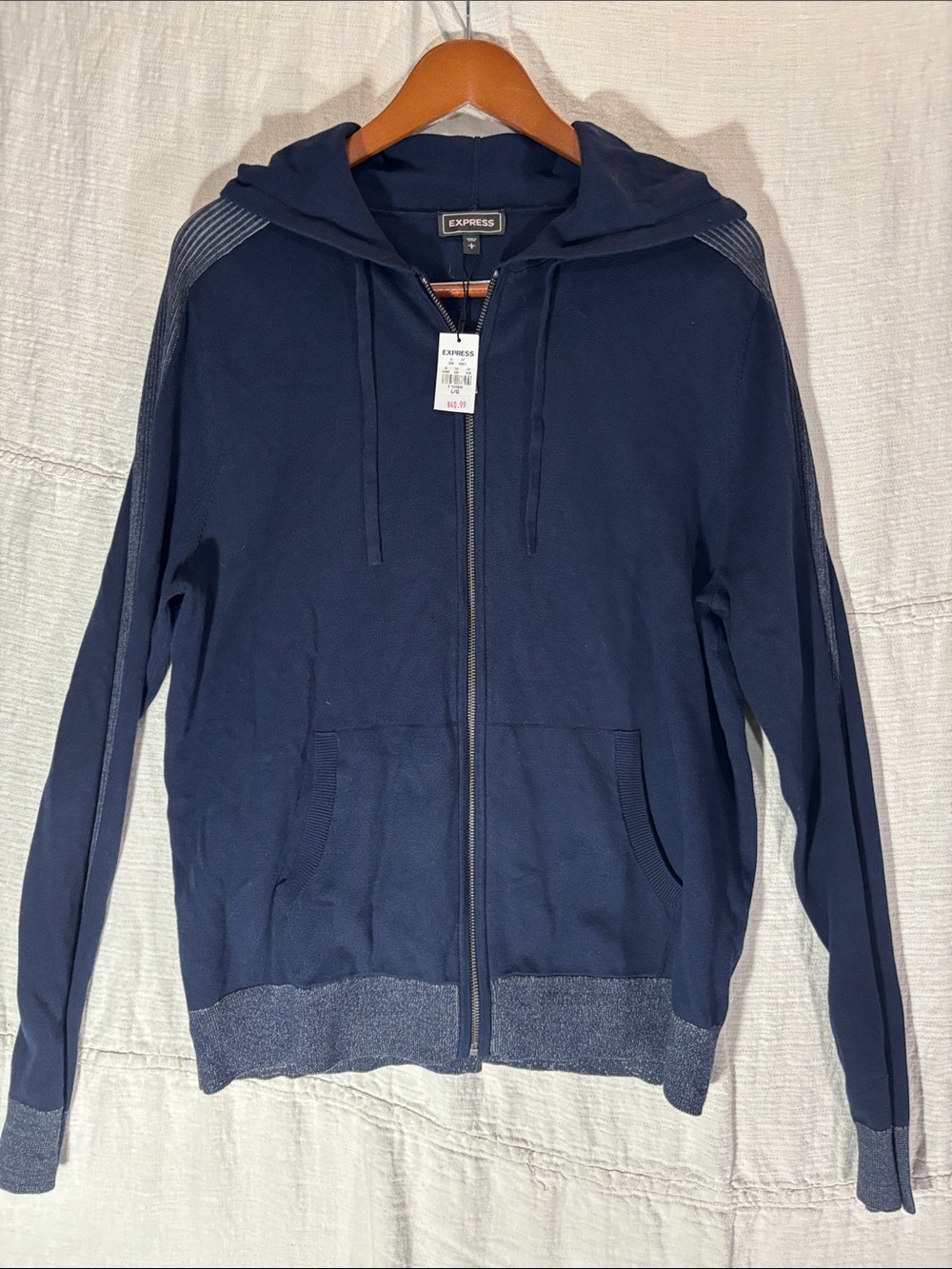 Express Men's Navy Full Zip Hoodie Sweater NWT Size Large Cotton Blend